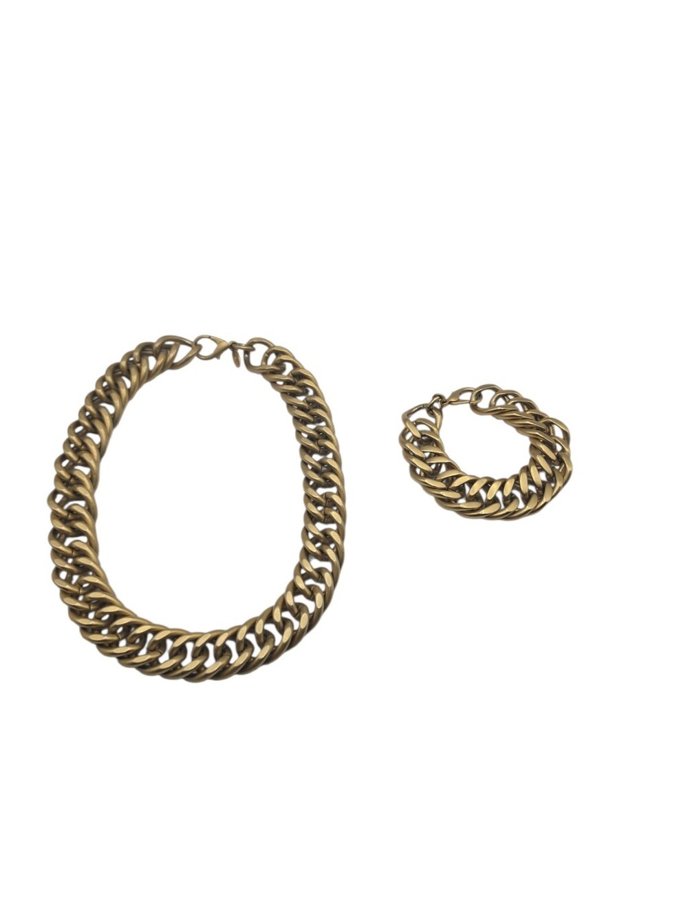 VTG Signed Erwin Pearl 80s Chunky Gold-Tone Chain Necklace & Bracet